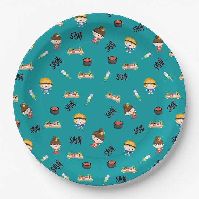 Fun Sushi Pattern      Paper Plate (Front)