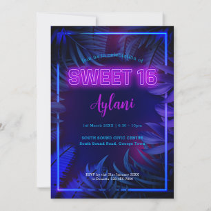Fun Sweet 16 Neon Glow Birthday Party Invitation