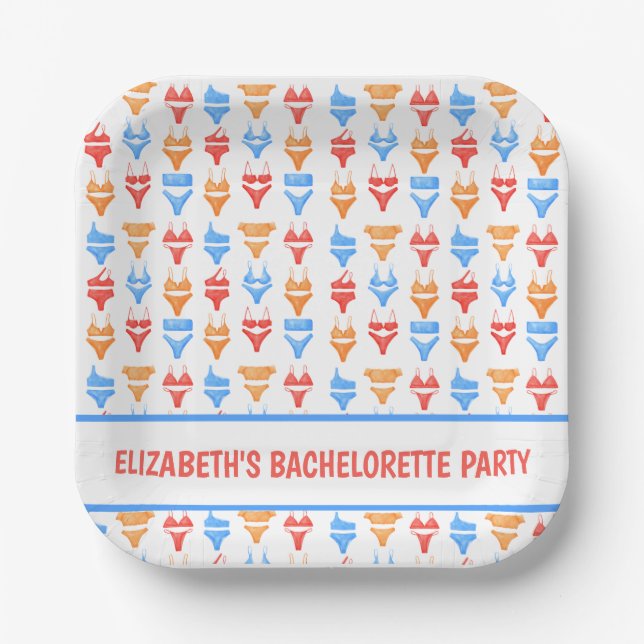 Fun Swimsuit Pool Party Personalized Bachelorette Paper Plate (Front)