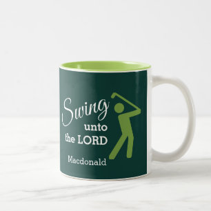 Fun SWING UNTO THE LORD Personalized GREEN Golf Two-Tone Coffee Mug