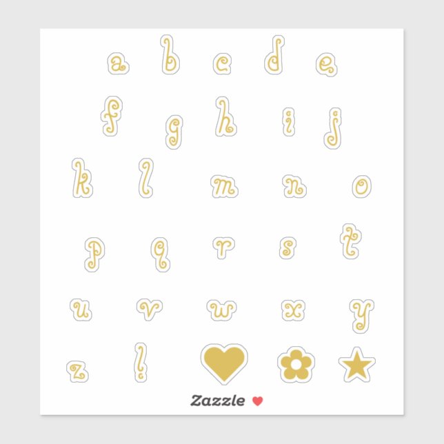 Fun Swirly Gold Font Alphabet Stickers Letters (Sheet)