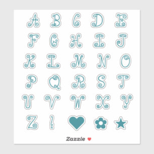 Fun Swirly Teal Font Alphabet Initials Monogram