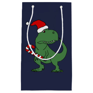 Fun T-rex Dinosaur in Santa Hat Christmas Gift Bag