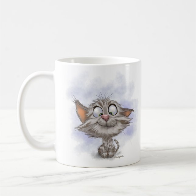 Fun Tabby Kitten Cartoon Coffee Mug (Left)