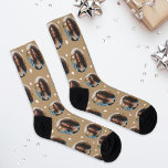 Fun Tan Custom Girlfriend Photo Heart Socks<br><div class="desc">Put your face on his feet with these playful custom socks featuring your photo in a round frame repeated across a warm tan background with scattered white confetti hearts. Upload your photo to create a hilarious and sweet gift for your boyfriend or husband. A perfect Valentine's Day, anniversary, or birthday...</div>