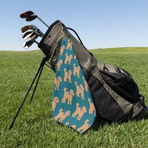 Fun Tan Doodle Dog on Dark Blue Green Golf Towel