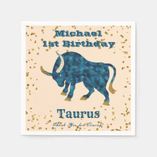 Fun Taurus First Birthday & Gold Confetti  Napkin