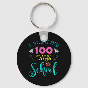 Fun Teacher Student Kids I Survived 100 Days Of Sc Keychain