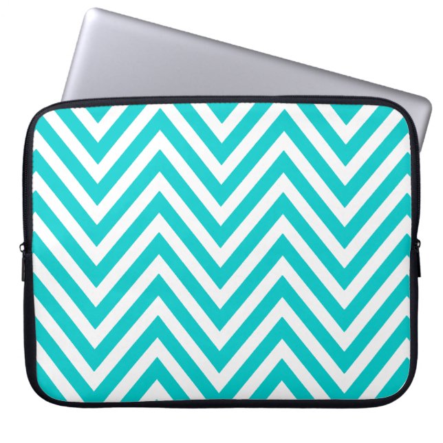 FUN TEAL BLUE CHEVRON PATTERN LAPTOP SLEEVE (Front)