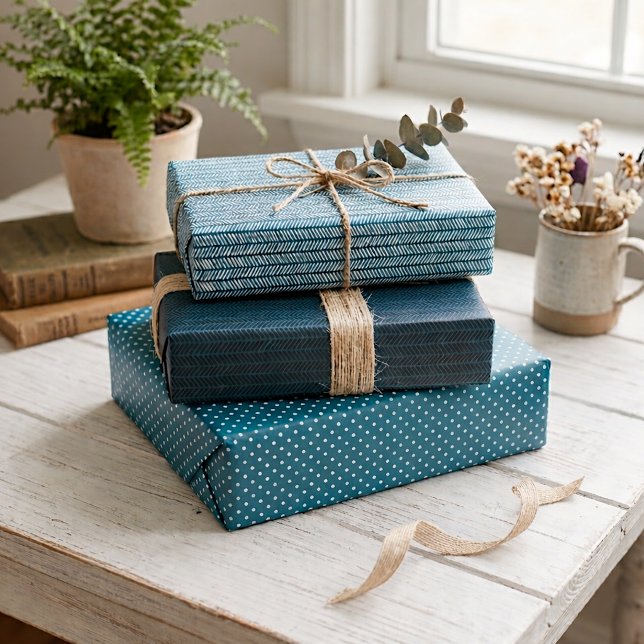 Fun Teal Blue Green White Abstract Zigzag Stripes Wrapping Paper Sheet (Creator Uploaded)