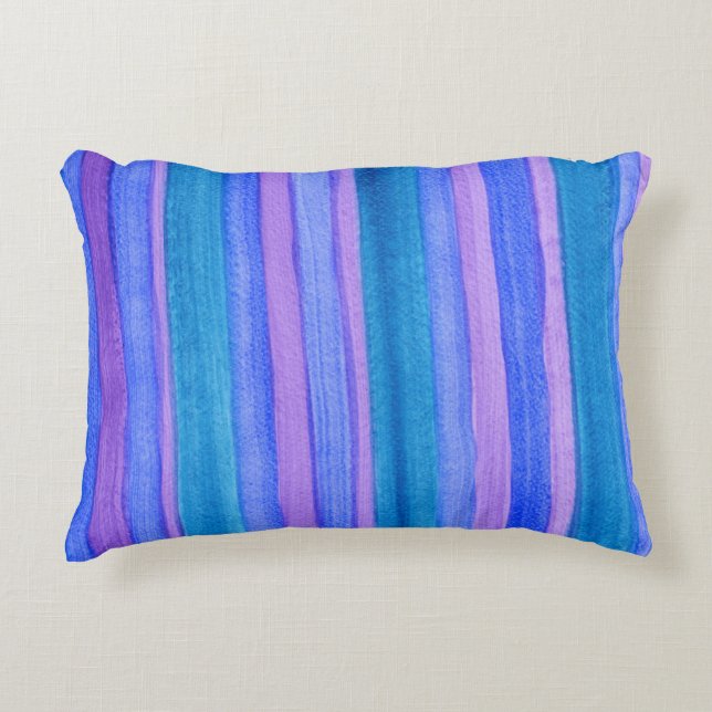 Fun Teal, Blue, Violet Painted Stripes Accent Pillow (Front)