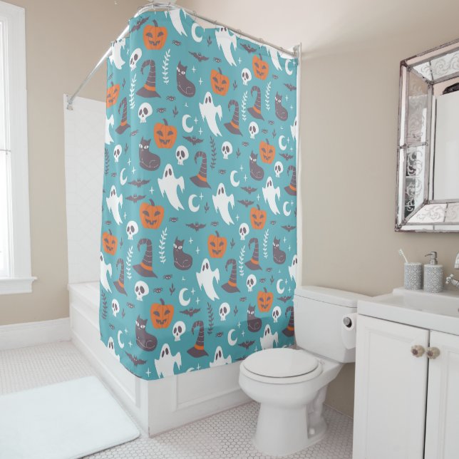 Fun Teal Doodle Halloween Pattern (In Situ)
