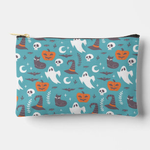 Fun Teal Doodle Halloween Pattern Accessory Pouch