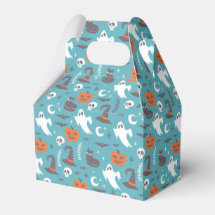 Fun Teal Doodle Halloween Pattern Favor Box