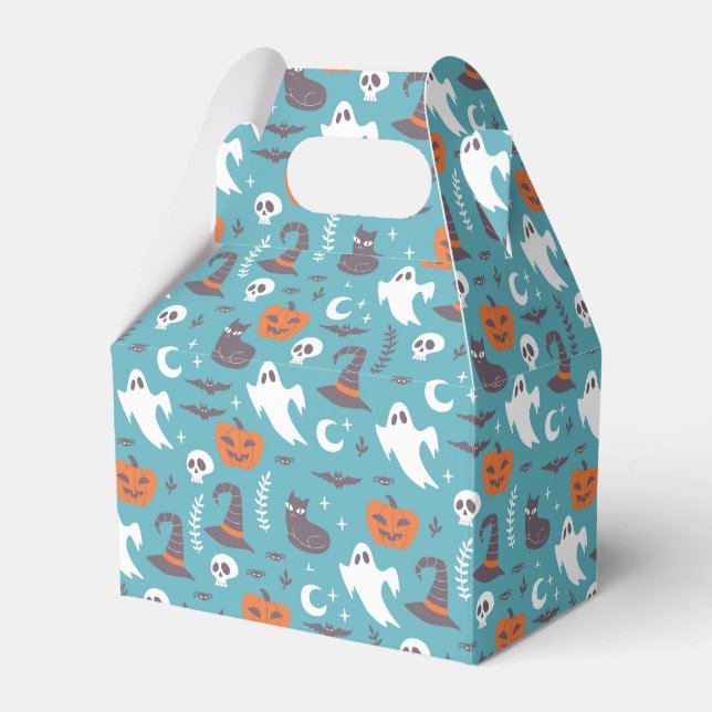 Fun Teal Doodle Halloween Pattern Favor Box (Front Side)