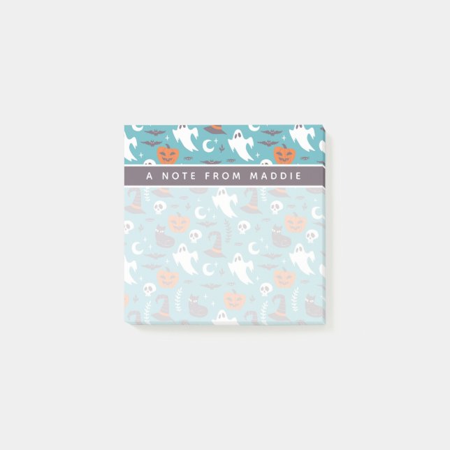 Fun Teal Doodle Halloween Pattern Post-it Notes (Front)