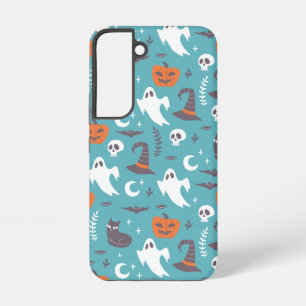 Fun Teal Doodle Halloween Pattern Samsung Galaxy Case