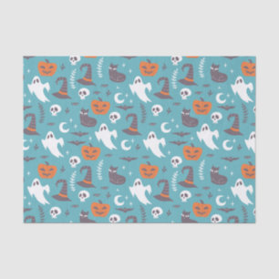 Fun Teal Doodle Halloween Pattern Tissue Paper