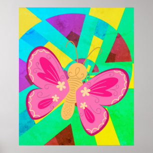Fun Teal, Green and Pink abstract butterfly  Poster
