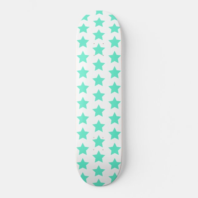 Fun Teal Green Stars Pattern Skateboard (Front)