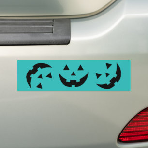 Fun teal jack o lantern pumpkin face Halloween Bumper Sticker
