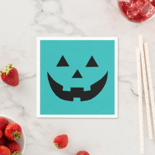 Fun teal Jack o lantern pumpkin face Halloween Napkin