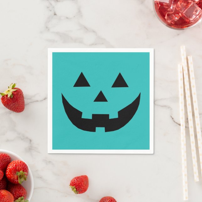 Fun teal Jack o lantern pumpkin face Halloween Napkin (Insitu)