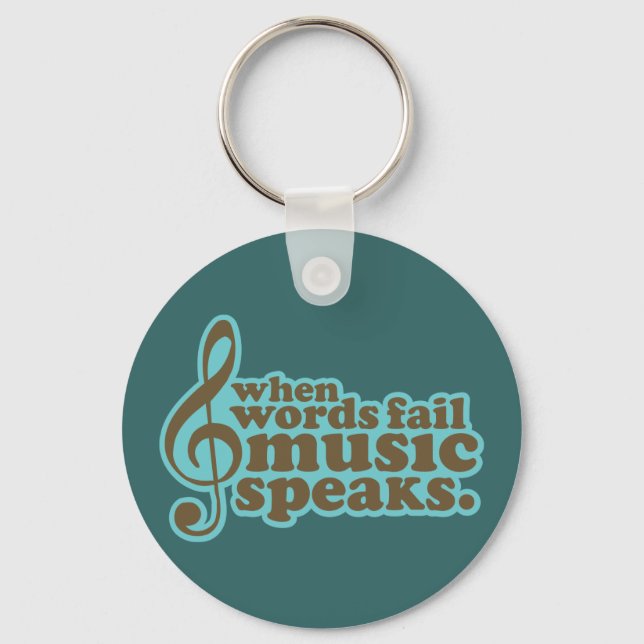 Fun Teal Music Speaks Musician Gift Keychain (Front)