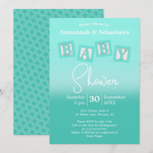 Fun Teal Ombre BABY Blocks Shower Invitation