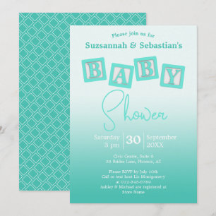 Fun Teal Ombre BABY Blocks Shower Invitation