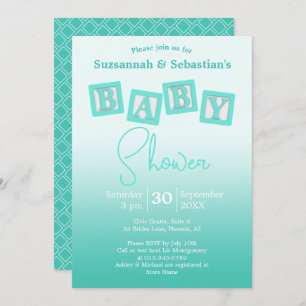 Fun Teal Ombre BABY Blocks Shower Invitation