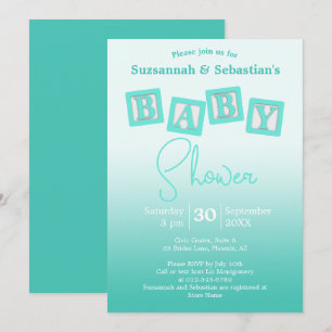 Fun Teal Ombre BABY Blocks Shower Invitation