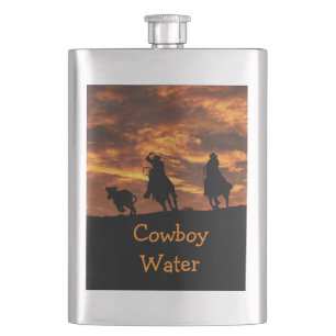 Fun Team Roping "Cowboy Water" classic flask! Hip Flask