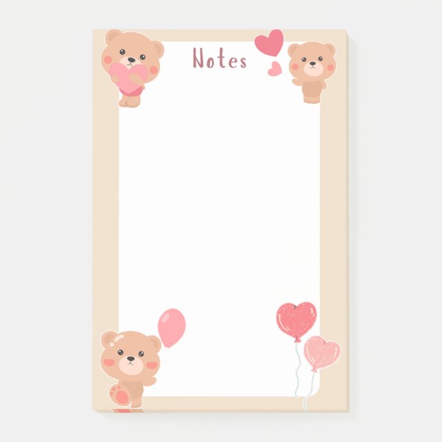 Fun teddy bear girly children cute Post-It Notes (Front)