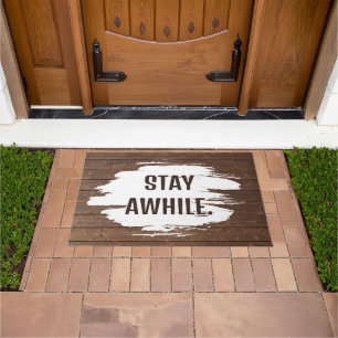Fun Text On Oak Wood Background Doormat