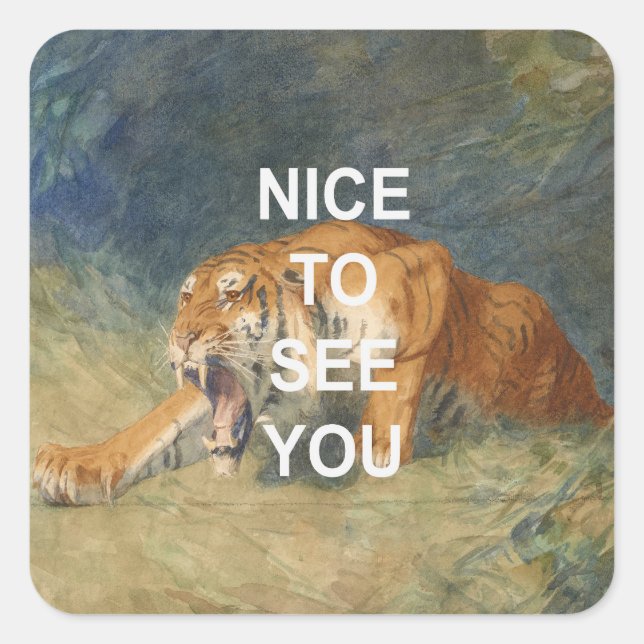Fun Text + Vintage Tiger Painting Square Sticker (Front)