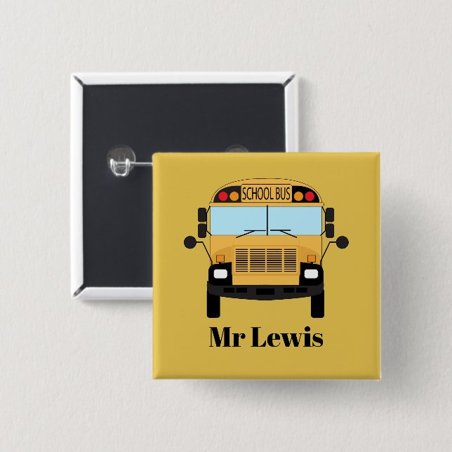 Fun Thank You Appreciation School Bus Driver 2 Inch Square Button (Front & Back)