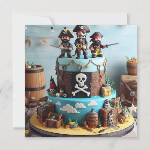 FUN THREE PIRATES THEMED BIRTHDAY CAKE INVITATION