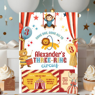 Fun Three-ring circus Birthday Invitation