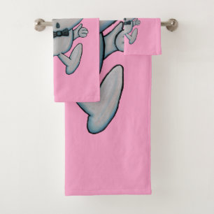 Fun Thumbs Up White Bunny Orange Nose Bright Pink Bath Towel Set