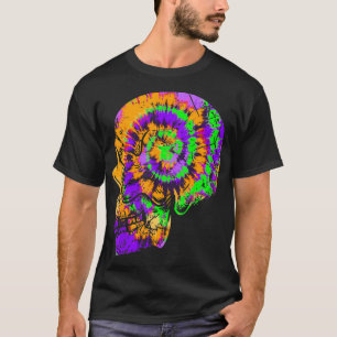 Fun Tie Dye Skull  Festive Halloween Green Purple  T-Shirt