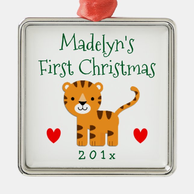 Fun Tiger Baby's 1st First Christmas Gift Metal Ornament (Front)