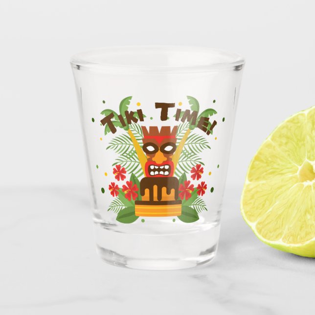 Fun Tiki Bar Retro Hawaiian Palm Trees Birthday Shot Glass (Front)