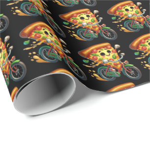 Fun tiled biking party pizza wrapping paper