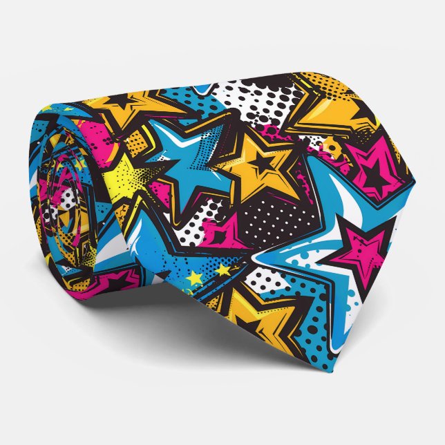 Fun tiled comic pop pattern tie (Rolled)