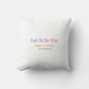 fun to be one 1st birthday rainbow name date colou throw pillow