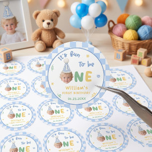 Fun To Be One Boy 1st Birthday Classic Round Sticker