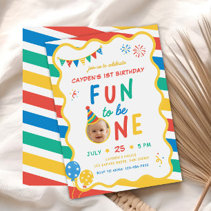 Fun To Be One Boy Colourful 1st Birthday Invitation