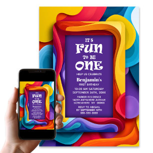 Fun to be One Colorful 1st Birthday Party Invitation