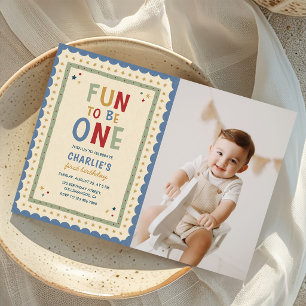 Fun to Be One Colorful 1st Birthday Photo Invitation